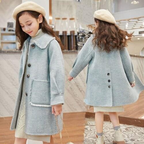 Girls Woolen Coats Winter Clothes Kids Warm Woolen Jackets Cotton-padded Outerwear Clothing Autumn Teenager Childrens Overcoat