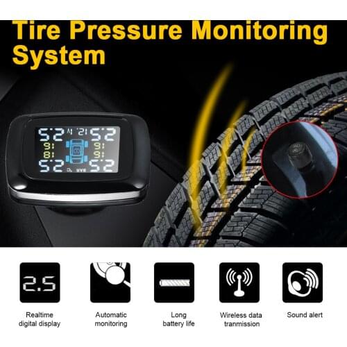 TPMS Smart Car Tire Pressure Monitoring System Digital LCD Display with 4 Internal Sensors Auto Alarm Function