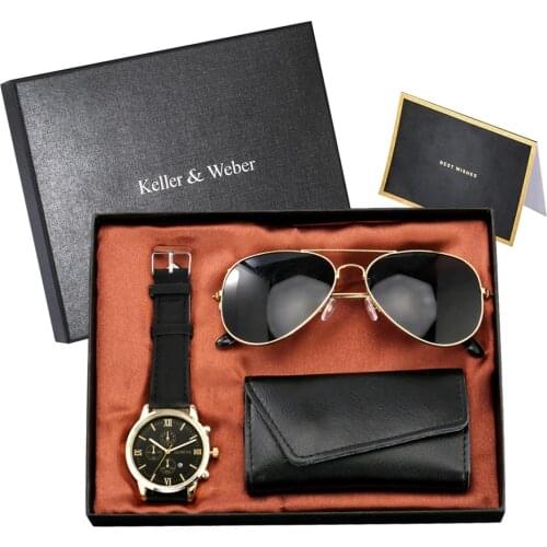 Keller & Weber Men Watches Sunglasses Key Package High Grade Box Watch Sets New Birthday Thanksgiving Present