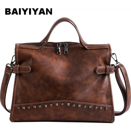 Fashion Luxury PU Leather Women Handbags Famous Brand Large Women Messenger Bags Retro Rivet High Quality Tote Shoulder Bag