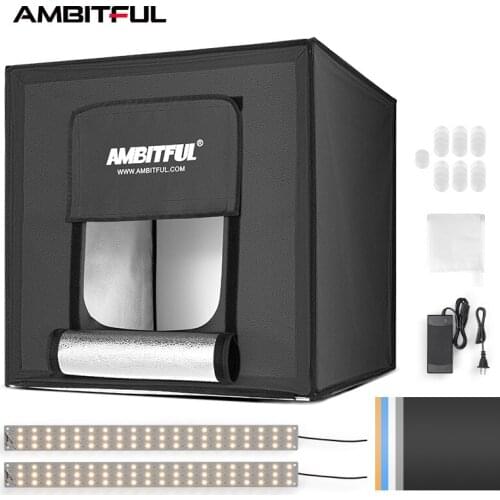 AMBITFUL 40cm 60cm 80cm LED Photo Studio LightBox Adjustable Brightness Luces Led Light Softbox with 5 Color Background Paper