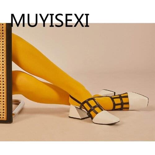 Pumps slingbacks chic weave satin pumps solid square toe 7cm high heel buckle straps women fashion sweet shoes HL236 MUYISEXI