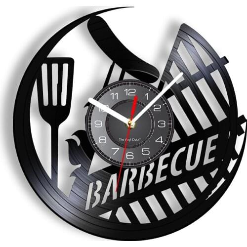 Barbecue Sausage Cut Out Longplay Vinyl Record Wall Clock BBQ Grill Sign Home Decor Roast Meat Wall Watch Cooking Lover Gift