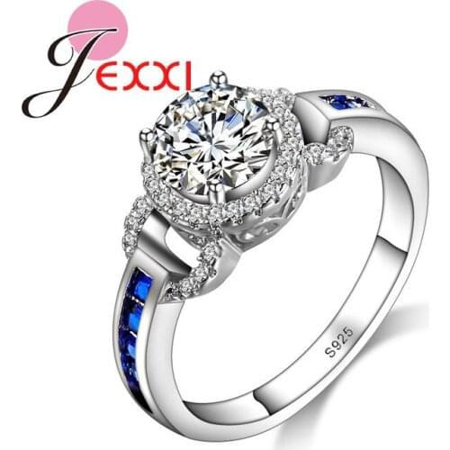High Quality 925 Sterling Silver Women Rings Fashion Big Shiny Crystal Wedding Engagement Jewelry Fast Free Shipping
