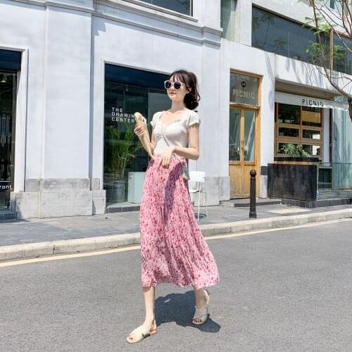 YYCZF Summer High Waist Long Print Skirt Floral 2021 Women Casual Chiffon Beach Faldas Female Boho Elastic Waist Holiday Skirts