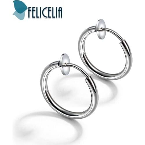 Felicelia Fashion Mens Earrings Stainless Steel Black Silver Color Round Clip Earrings For Women Men All-Match Smooth Surface