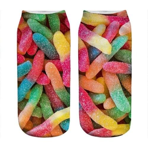 2021 Womens socks kawaii gummy Worms candy Printed Socks Woman harajuku Happy Funny Novelty cute girl gift Socks for women