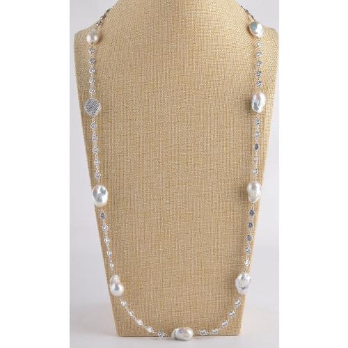 Womens 39'' 16x21MM White Keshi Pearl Chain Necklace