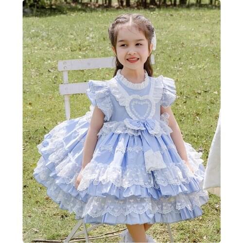 1 2 3 4 5 6 Years Girls Blue Dress For Girls 2021 Kids Girls vest Vestidos Party Wedding Dress Children Vintage Lolita Dress