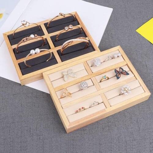 Log Ring Bracelet Plate Wooden Ring Stand Flannel Jewelry Plate High-End Jewelry Earrings Storage Display Props Jewelry Plate