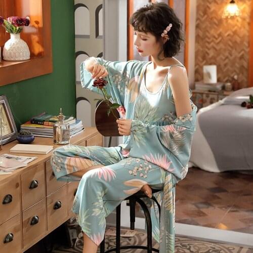 3 Pieces/lot Lounge Sleepwear Pijama Nightwear Pyjamas Set Women Pajamas Sets Cotton Home Wear Clothing Spaghetti Strap Sleep