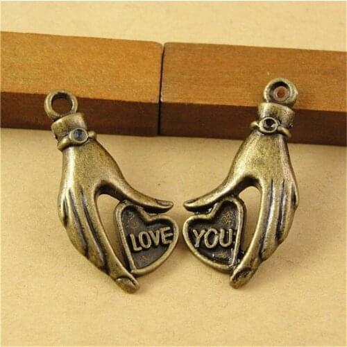 40Sets/lot Love You Letter Charms 16*31MM Hand Charms Pendant Jewelry Findings Accessories