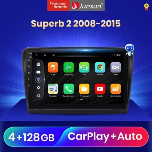 Junsun V3 Pro Qualcomm Voice Control Android 10 Car Radio Multimedia Player For Skoda SuperB 2008-2015 CarPlay Auto 2Din