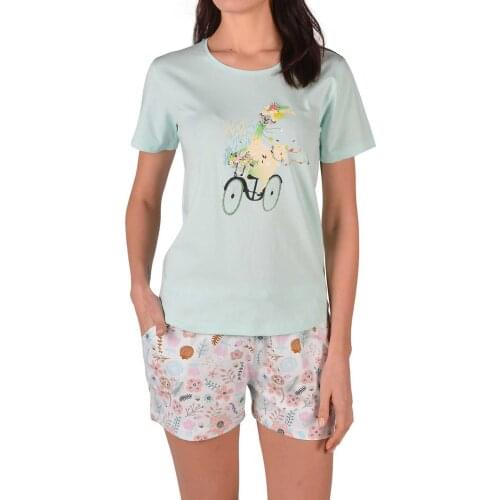 Trendtopya Turquoise Women Pyjama Set Short Sleeve Women Sleepwear Round Neck Top And Shorts Stylish Home Suit Sets 2021 Fashion