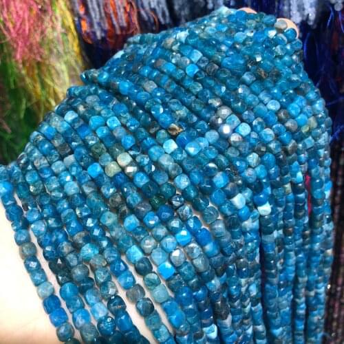 New Fashion Natural Stone Beads Blue Apatites Stone 4x4mm Loose Beads for Jewelry Making Necklace DIY Bracelet