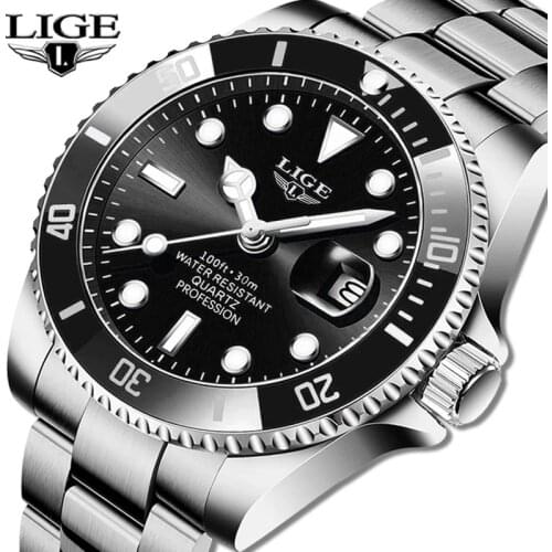 LIGE Top Brand Luxury Fashion Diver Watch Men 30ATM Waterproof Date Clock Sport Watches Mens Quartz Wristwatch Relogio Masculino