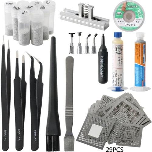 Nvidia Chip/ATI/Universial Direct Heating BGA Reball Stencil Tool PCB Reballing Stencil Kit Solder Paste+BGA Soldering Wick