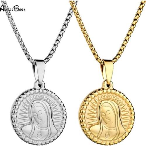 Custom Made Exquisite Simple Round Virgin Mary Stainless Steel Necklace Clavicle Chain Engrave Your Logo on The Back