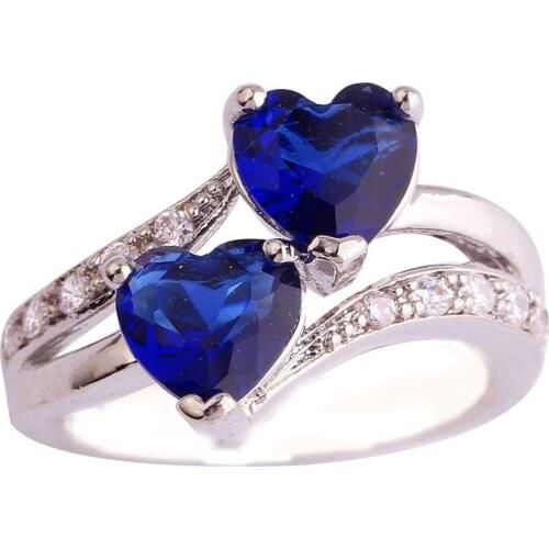 Royal blue Womens Unique Double Heart Rainbow Eternal Engagement Ring Girls Ring Party кольца rings for women Stud ring Jewelry