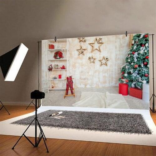 Beautiful Christmas Tree Stars Children Portrait Photography Winter Hoilday Party Backdrops Photocall Background Studio Shooting