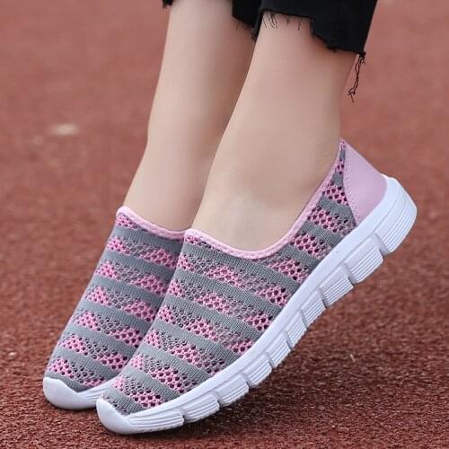 Women Sneakers Fashion Hollow Out Breathable Striped Shoes Low Heel Mesh Woman Loafers Basket Femme Sneakers Women White Sneaker