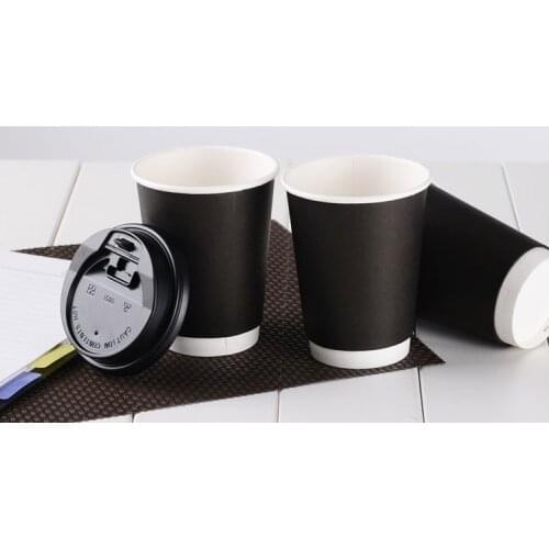 20pcs 400ml black paper cup, heat insulated disposable coffee mug with two layers for coffee shops, logo printing is available