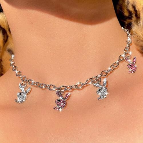Stylish Choker Necklace Cubic Zirconia Rabbit Charms Rock&Roll Style 2021