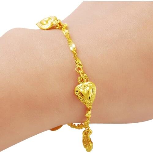 Fashion Water Ripple 24K Gold Bracelet Plating Gold Hanging Heart Shaped Bracelet Jewelry Gift For Woman