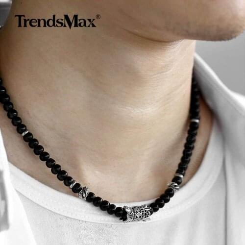 2019 New Mens Black Wood Beads Choker Necklace CZ Zirconia Crown Pendant Charm Adjustable Link Chain Jewelry Drop ship DN116