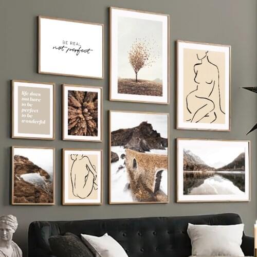 Fog River Mountain Reed Pine Girl Body Wall Art Canvas Painting Abstract Nordic Posters And Prints Wall Pictures For Living Room