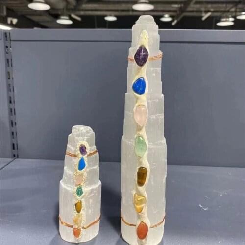 Natural White Crystal Selenite Tower Seven Chakra Power Gypsum Reiki Healing Rough Quartz Stone Home Decor Mineral Specimen