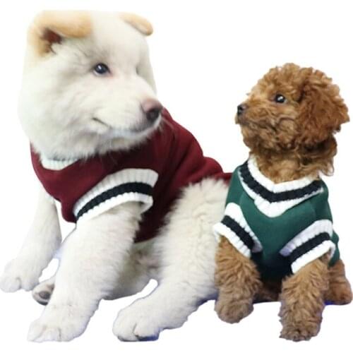 New Dog Clothes 2021 Trend Breathable V-Neck College Style Puppy Knitted Vest For Teddy Chihuahua Costume Small Pet Cat Garment