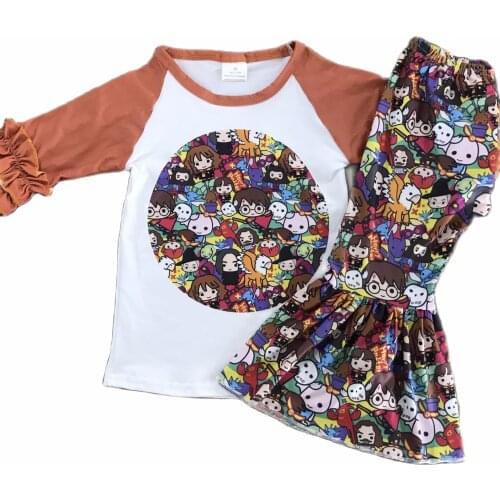 New Boutique Wholesale Many Cartoon Characters In Printed Sleeves Children Set Boys and Girls Outfit