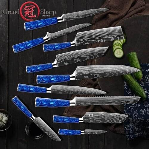 Chef Knife Kitchen Knives Laser Damascus Pattern Sharp Japanese Santoku Knife Cleaver Slicing Utility Knife Cooking GRANDSHARP