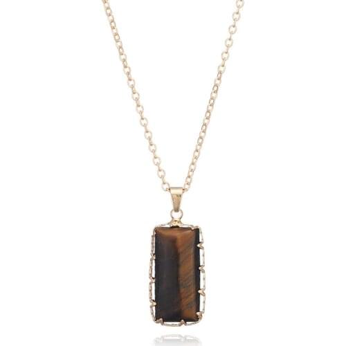 Natural Stone Square Tiger Eye Pendant Necklace Lapis Lazuli Creative Necklace For Women Wholesale