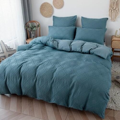 Plain Waffle Bedding Kit Geometric Grid Duvet Cover Pillowcases Set Twin Queen King Size Bedding Set Blue White