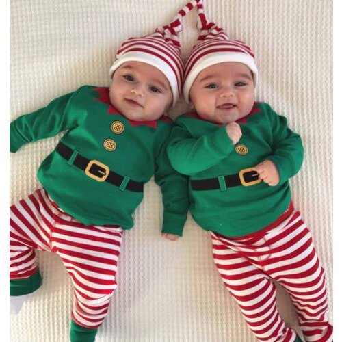 Pudcoco Christmas Baby Clothing Newborn Infant Baby Boy Girl Long Sleeve Romper+ Pants Hat Striped Santa Outfits Clothes XMAS