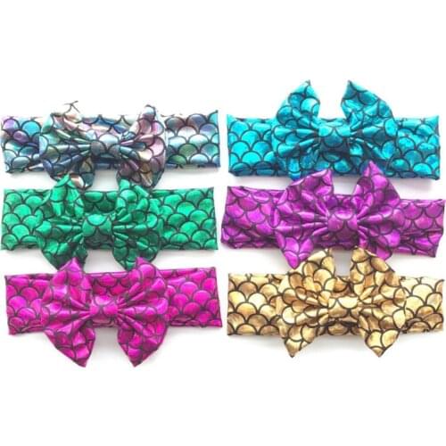 ON SALE 1PCS 2019 Fashion Newborn Girl turban headwrapSequins Bow Glitter Metallic Mermaid Headband for kids accessories