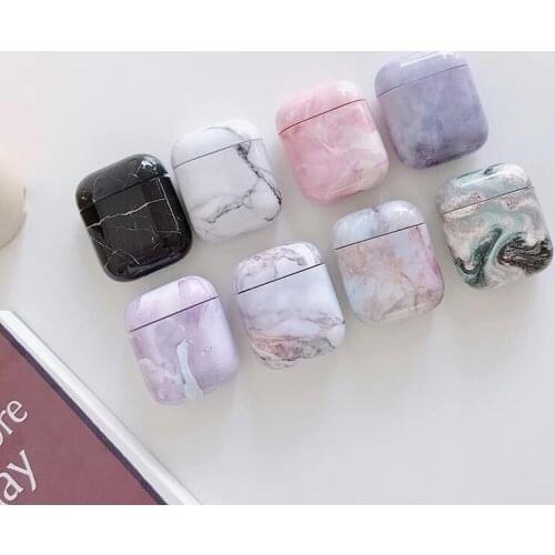 Luxury marble Hard PC Wireless Earphone Charging Cover Bag for Apple AirPods 1 2 High quality Glossy Bluetooth Box Headset case