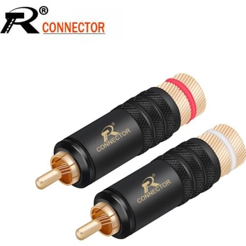 10pcs Gold Plated Copper RCA Plug Durable RCA Connector Screws Locking Soldering Audio Video WBT Type RCA Male Plug