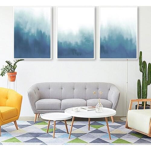 Blue Minimalist Abstract Landscape Illustration Canvas Art Painting Print Poster Picture Wall Living Room Home Decoration