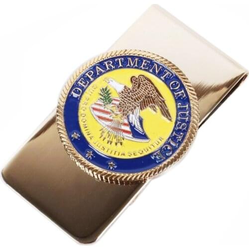 US UNITED STATES DOJ DEPARTMENT OF JUSTICE EAGLE METAL BADGE MONEY CLIP