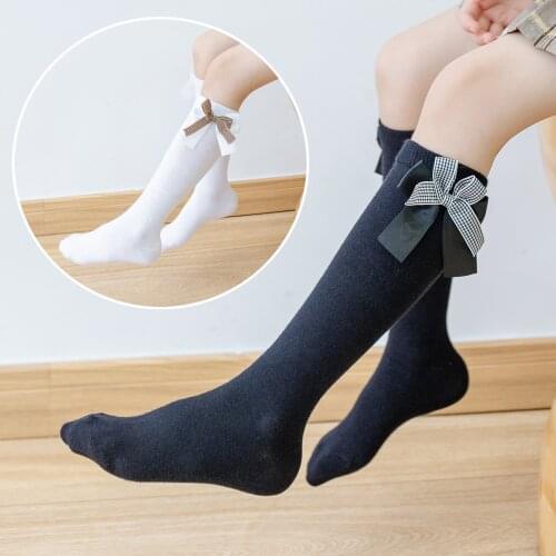 Student calf socks black and white bow Japanese cute stockings uniform high stockings student over-knee socks