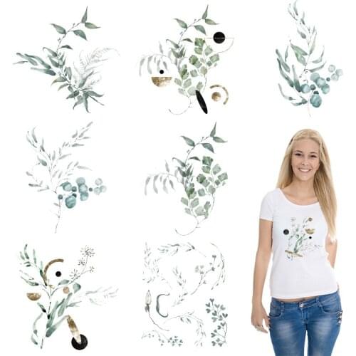 Leaves plants flowers Iron on patches Stickers on fabric diy craft Applique on Clothes Heat Transfer PVC Patch