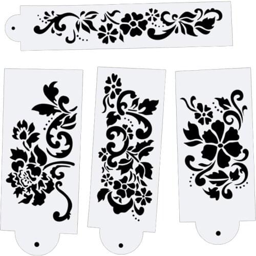 4pc Coloring Embossing Stencils Spray Flower Cake Painting Template DIY Scrapbook Album Graffiti Office School Supplies Reusable