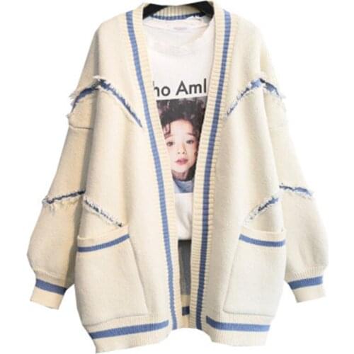 Spring Cardigan Women Open Stitch Loose Sweater Jumpers Letters Oversized Sueter Mujer Yellow Cardigans manteau femme