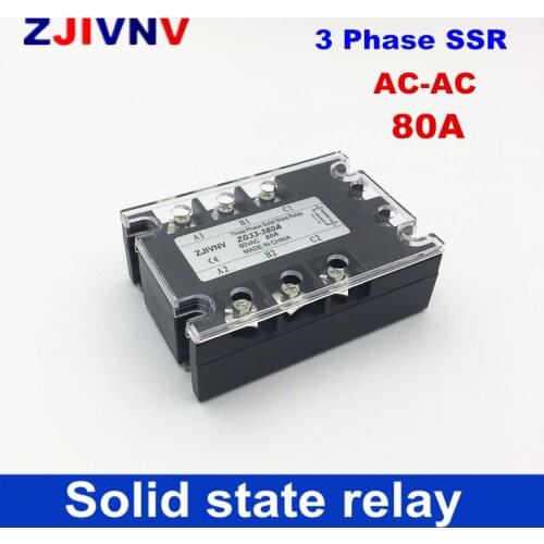 High quality 80A three-phase solid state relay 80-250VAC control 480VAC 3 Phase SSR AC-AC Zero-cross type SSR 80AA free shipping