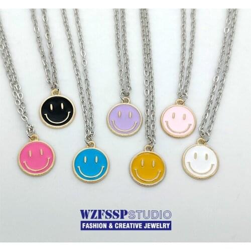 WZFSSP Metal Enamel Cute Smiley Necklace Colorful Funny Smile Face Pendant Charms Necklaces For Women 2021 Trendy