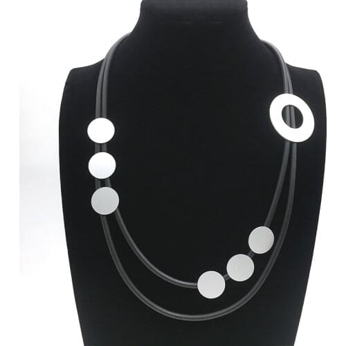 YD&YDBZ Silver Color Round Pendant Necklace Charms For Women Luxurious Geometry Leather Rope Necklaces Sweater Chain Choker