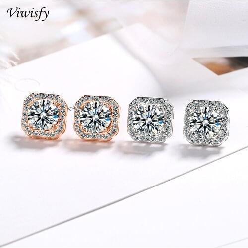 Viwisfy Square Crystal Studs Earring Girl Stud Earrings 925 Sterling Silver Earrings For Women VW21028